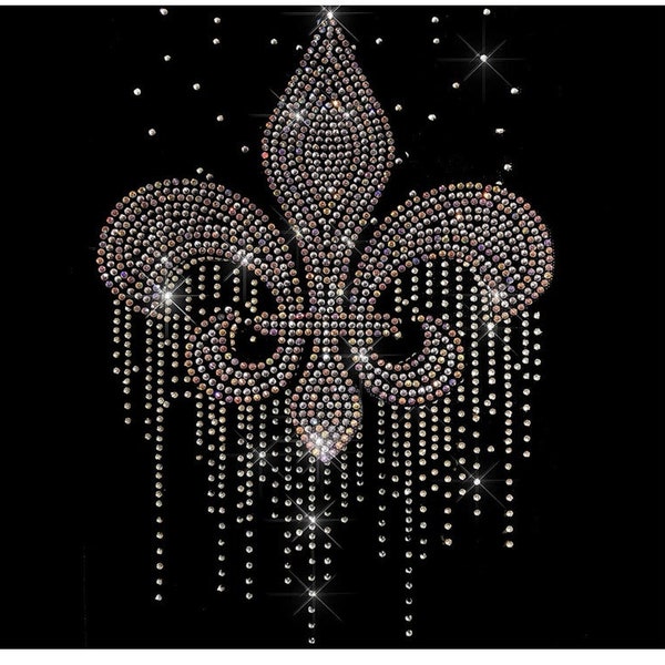 Crystal Fleur De Lis Iron-on Rhinestone Design, iron on design , hot fix, crystal , bling bling , motif, custom make ,