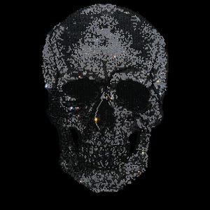 Black Skull Rhinestone Iron-On Patch: Bling Heat Transfer Applique (6&quot; x 4&quot;)