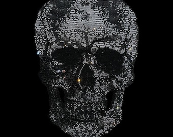 Black Skull Rhinestone Iron on Patches Bling Heat Transfer Applique (6" x 4") Small Skeleton designs hot fx designs