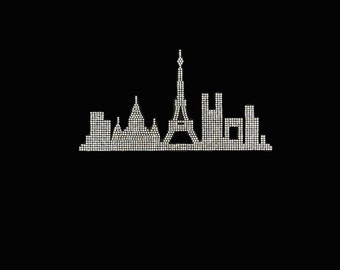 Eiffel Tower Rhinestone Iron-On Design: Parisian Cityscape (5x9)