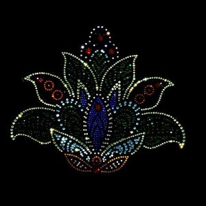 Rhinestone Ornamental Water Lily Flower Iron on bling bling hotfix Patch, Heat Transfer Design, Hot Fix Rhinestone Applique, 7.5&quot; x 9&quot;