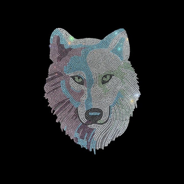 COLORFUL WOLF Heat Transfer design , iron on patches , hot fix rhinestones