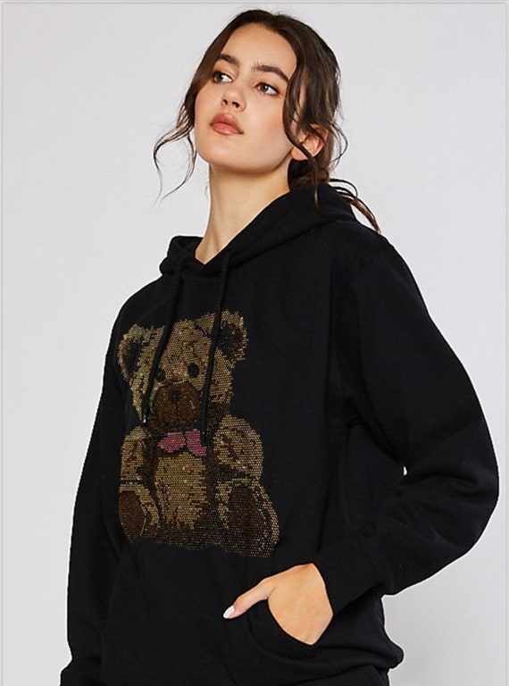 Rhinestone Teddy Bear Hoodie: Bling Sweatshirt