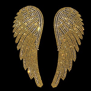 Gold Angel Wings Iron on Rhinestone Heat Transfer Design