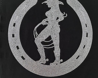Rhinestone Cowgirl Iron On Patch: Bling Hot Fix Applique (9” x 9”)