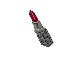 Lipstick Iron On Patch: Red Embroidered Applique