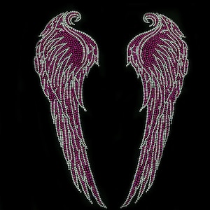 Pink Angel Wings Heat Transfer, Rhinestone Custom Clothing Decals, Hot Fix Iron on Patches, Angel Wing Applique, Clothing Rhinestones