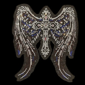 Rhinestone Cross wing Iron on Patch Crystal Bling Cross Applique for Jackets Shirts Hoodies Sparkly DIY Heat Transfer Cross Design 10.5x8.5