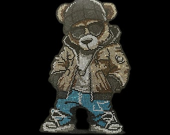 Cool teddy bear iron on transfer , hot fix iron on design ,teddy bear with winter clothes ,hot fix bear applique ,sunglasses teddy bear