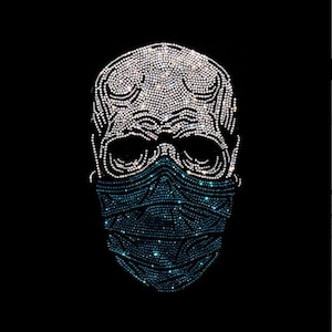 Rhinestone Skull Iron On Patch: Hot Fix T-Shirt Transfer (13&quot; x 9&quot;)