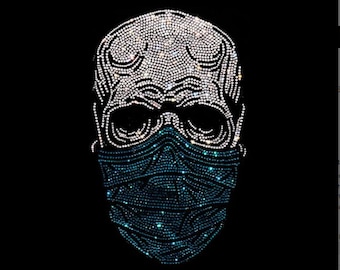 Rhinestone Skull Iron On Patch: Hot Fix T-Shirt Transfer (13" x 9")