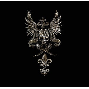 Skull with Swords Iron on Rhinestone Design, Iron on Rhinestone Transfer, Bling Hot Fix, Cool Skeleton patch transfer, gift for him and her