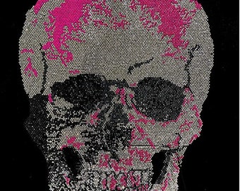 Rhinestone Pink Skull Design, Iron on Heat Transfer Skull, Hot Fix Pink Skull Decal, Crystal Pink Skull