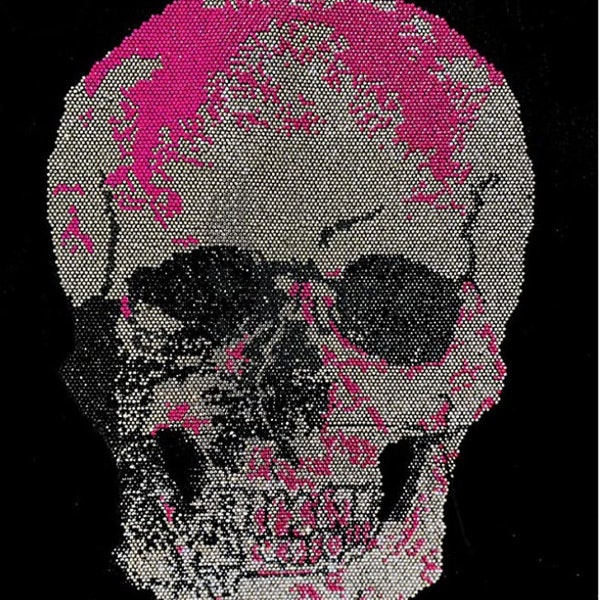 Rhinestone Pink Skull Design, Iron on Heat Transfer Skull, Hot Fix Pink Skull Decal, Crystal Pink Skull