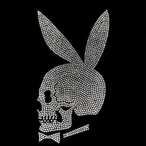 Patch thermocollant en forme de crâne de lapin avec strass : applique Lapin Hot Fix (10 x 6 po.)