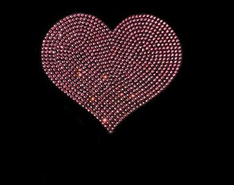 Pink Rhinestone Heart Iron on Transfer Design Hot Fix Crystal