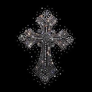Clear Cross Heat Transfer Iron on crystal Design, Rhinestone Cross Applique, Crystal Cross Heat Transfer Patch, Bling Hot Fix Cross Motif