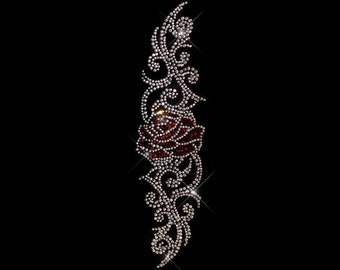 Rhinestone Crystal Rose Iron on, hot fix Bling Clothing Transfer (2.5” x 10”)