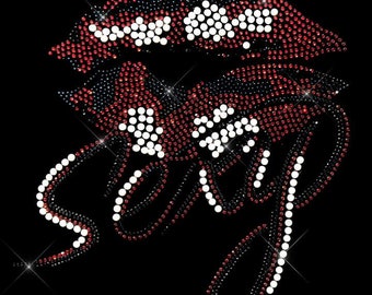 Rhinestone Sexy Lips Heat Transfer, Iron on Designs for clothes, hot fix crystals, bling motif