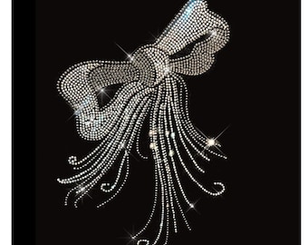 Rhinestone Bow Iron on Patch Silver Heat Transfer Design (10.5" X 7.5") hot fix crystal applique