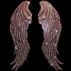 Purple stud Wings Heat transfer iron on wings , hot fix motif, Rhinestone wing decal
