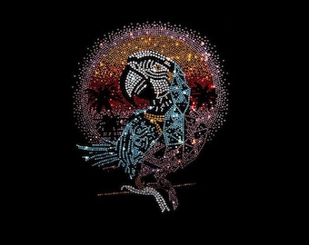 Parrot Rhinestone Iron On Patch: Crystal Heat Transfer Applique (12x9 inch)