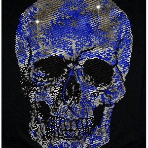 Rhinestone Blue Skull , Heat transfer Iron on decal , blue skeleton decal , hot fix appliques