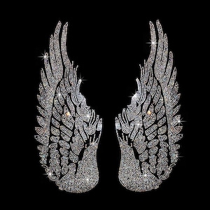Crystal Angel Wing Transfer, iron on Rhinestone Angel Wings, Bling clothing Appliques Transfer Hot fix crystal wing motif, gift for her