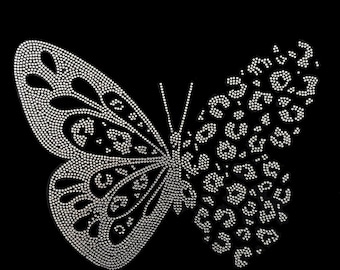 Rhinestone Butterfly Iron-On Design: Crystal Hot Fix Applique (11.5"H x 9"W)