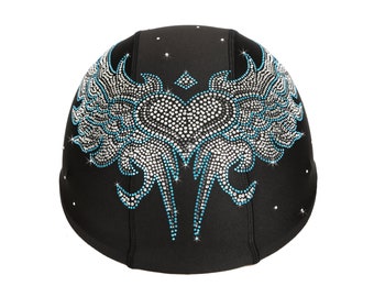 Blue Tribal Wings Rhinestone Helmet Cover - Motorcycle, Bicycle