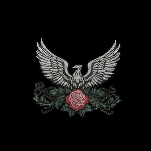 Flying Eagle with rose iron in transfer, rhinestone Eagle applique, heat transfer rhinestone Eagle patch, hot fix rose Eagle design 9&quot; x 10&quot;