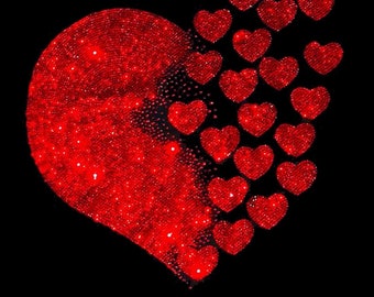 May include: A red heart made of small red hearts, with a large red heart in the center. The hearts are arranged in a pattern that resembles a broken heart.