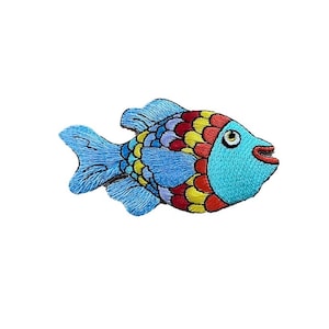 Blue Fish Sew-On Patch: Embroidered Applique Design