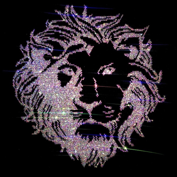 Rhinestone Special Lion Heat Transfer iron on , iron on heat transfer design , lion head applique , clothing heat transfer