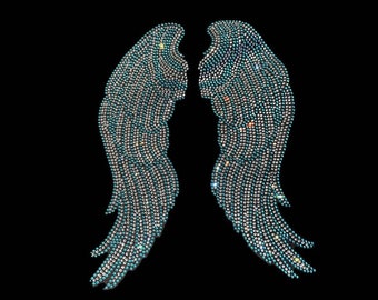 Blue Angel Wings Rhinestone Heat Transfer