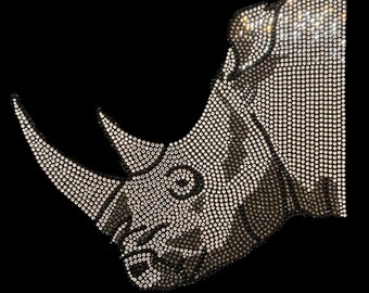 Rhinoceros Iron on Rhinestone Heat Transfer Design, hot fix crystal craft applique