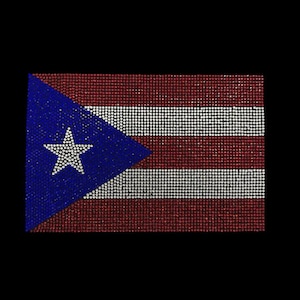 Puerto Rico Flag Rhinestone Heat Transfer: Iron On Design (5x8)