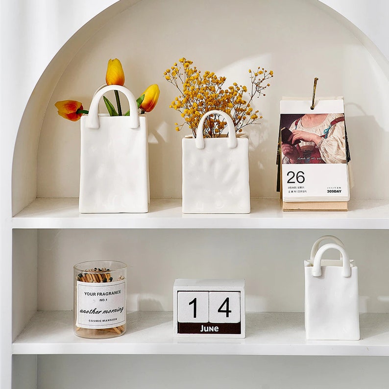 Shopping Bag Vase Unique Bag Vase White Ceramic Flower Vase Etsy