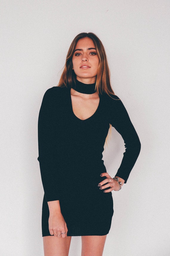 90s Fuzzy Sweater Dress Scoop Neck 