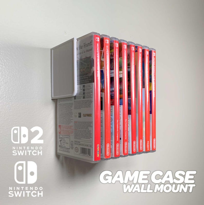 Flytande Nintendo Switch 1 & 2-spel med kommandoremsor | Väggmonterad organisation | FloatShelf bild 1