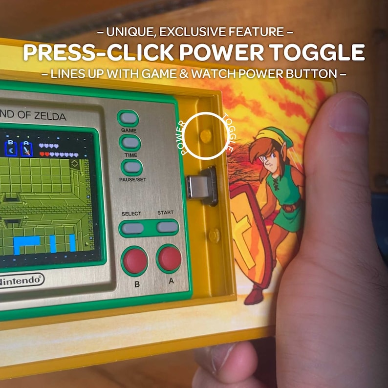 Our Game & Watch shelf/wall mount allows you to easily turn your Game & Watch on or off with a simple tap.