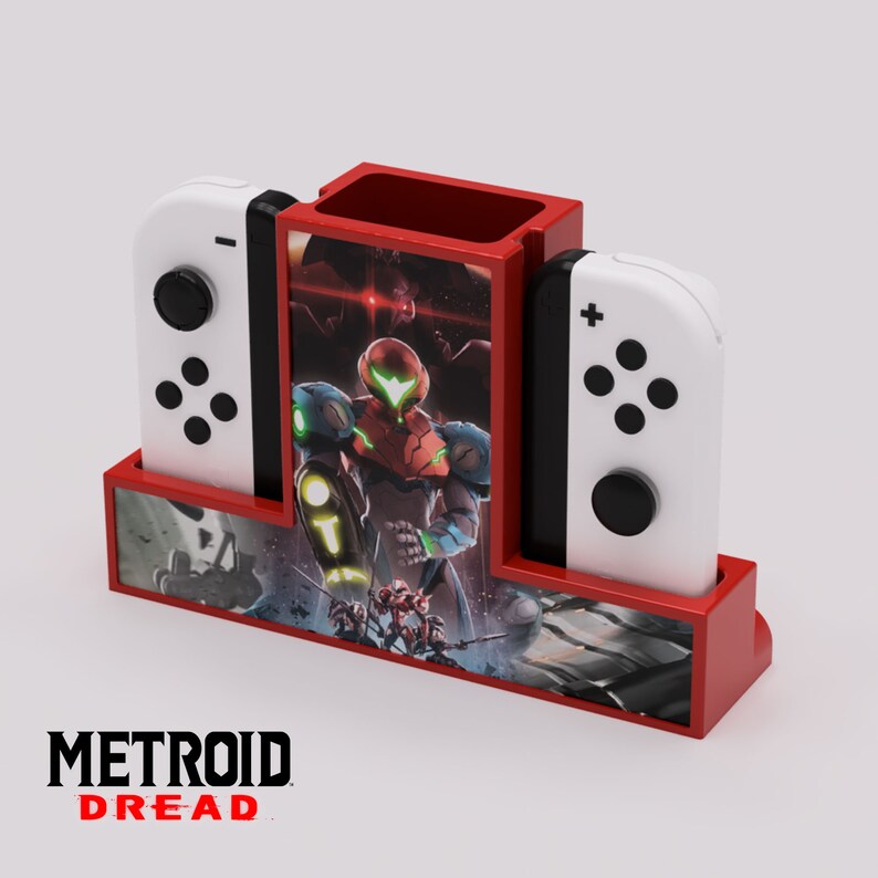 Protect your precious JoyCons with this wall mounted JoyCon Stand! Includes your choice of Amiibo.