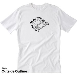 May include: White t-shirt with a black graphic of a Nintendo 3DS handheld gaming console and the text "I Play With The 3DS". The text is in a circle around the console.