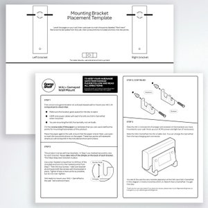 May include: A black and white instruction sheet for mounting a video game console and controller to a wall. The instructions include a template for marking the wall, a diagram of the mounting brackets, and a step-by-step guide for installing the console and controller.