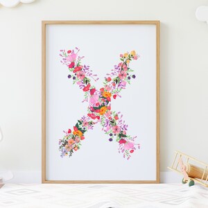 Initial Digital Wall Art, Letter X Print, Printable Letter X, Floral Letter X, Woodland Alphabet, Instant Download, Digital Download
