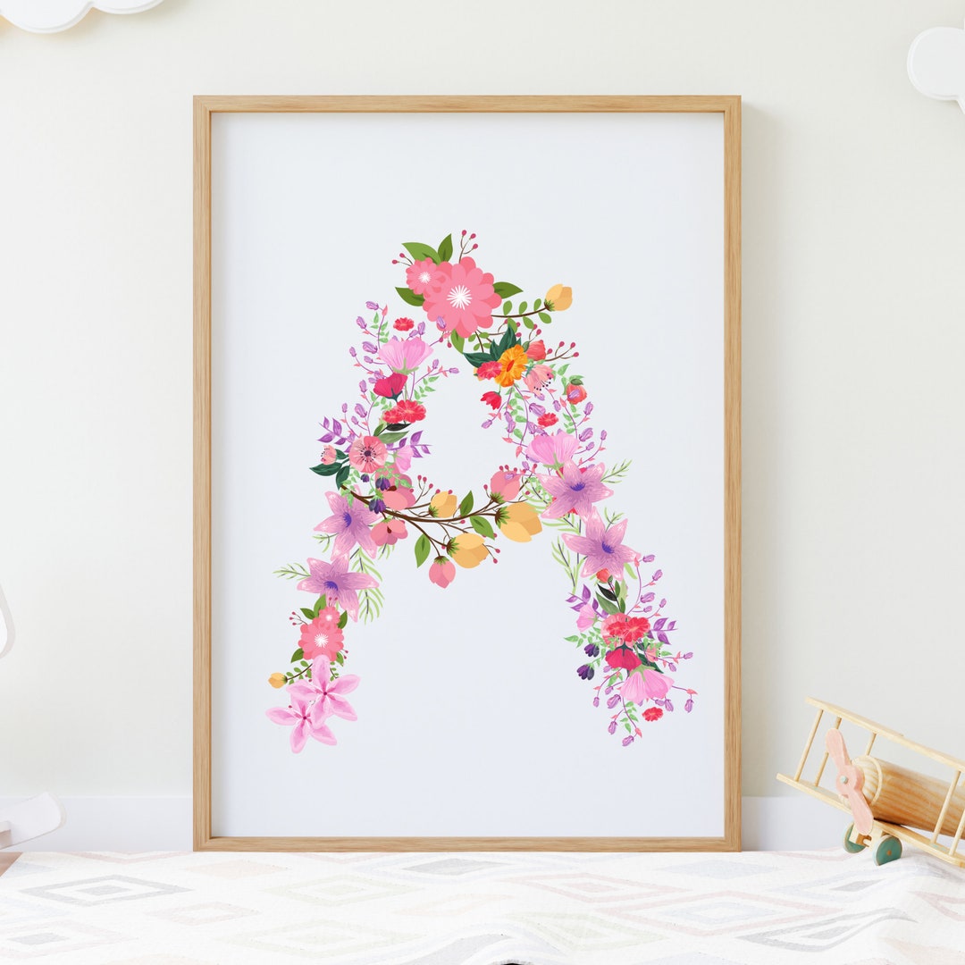 Initial Digital Wall Art, Letter A Print, Printable Letter A, Floral