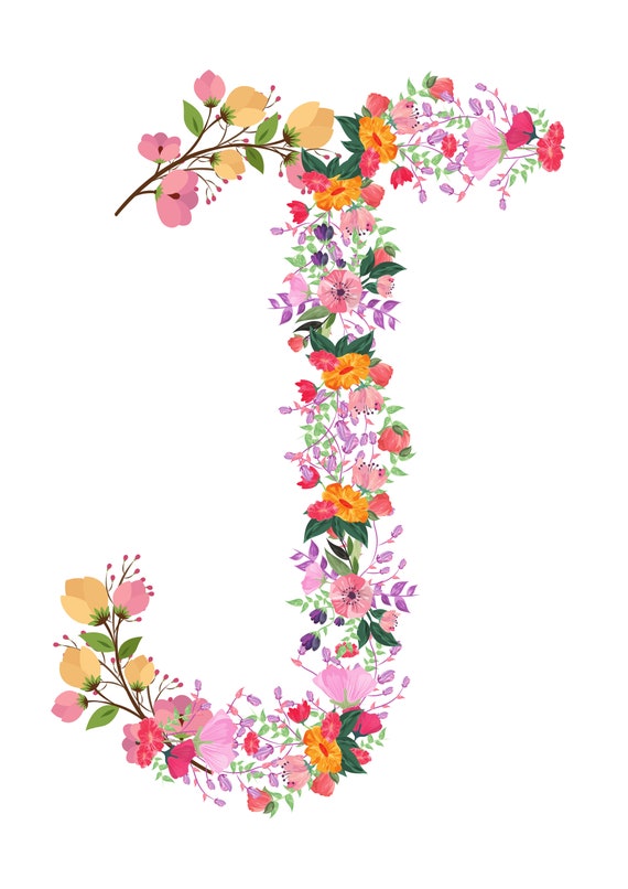 原画『flower, j'.』 Autumn Letter J Watercolor Flowers Leaves Stock Illustration