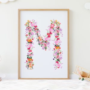 Initial Digital Wall Art, Letter M Print, Printable Letter M, Floral Letter M, Woodland Alphabet, Instant Download, Digital Download