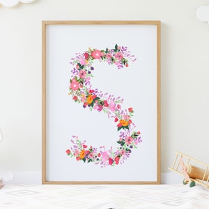 Initial Digital Wall Art, Letter S Print, Printable Letter S, Floral Letter S, Woodland Alphabet, Instant Download, Digital Download