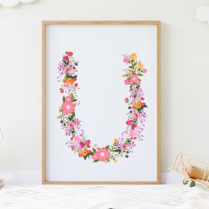 Initial Digital Wall Art, Letter U Print, Printable Letter U, Floral Letter U, Woodland Alphabet, Instant Download, Digital Download